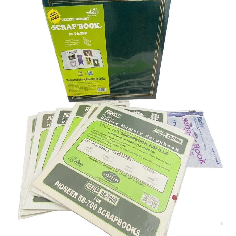 Pioneer Scrapbook Lot 12x12 Green Post Style‎ Album SB-700R Refills Darice Pages